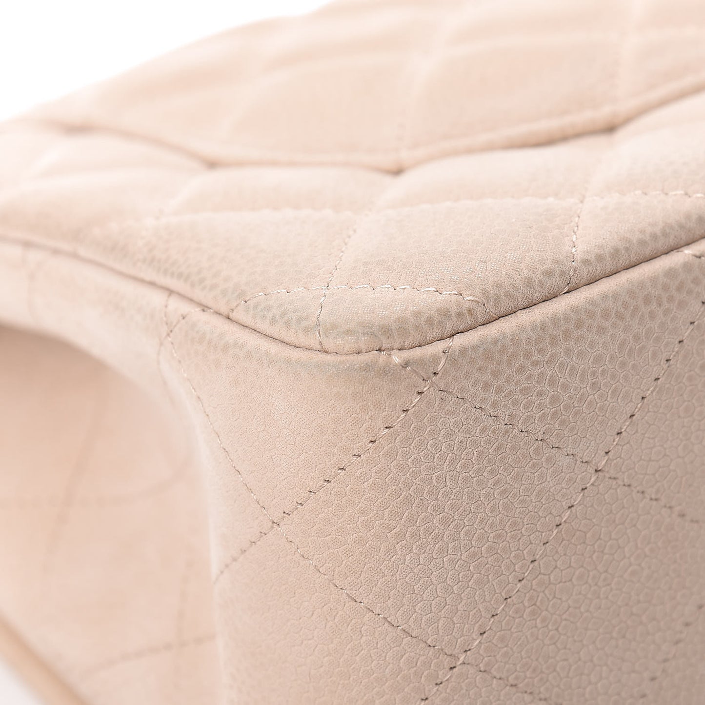 Iridescent Caviar Quilted Jumbo Double Flap Beige