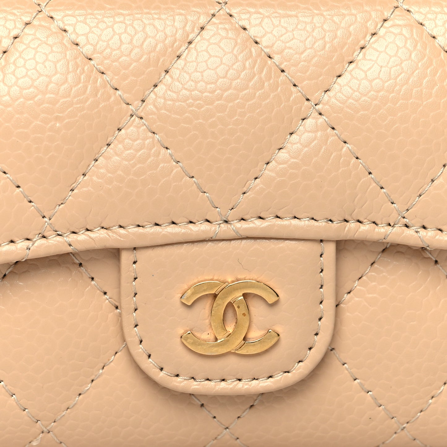 Caviar Quilted Flap Card Holder Wallet Beige