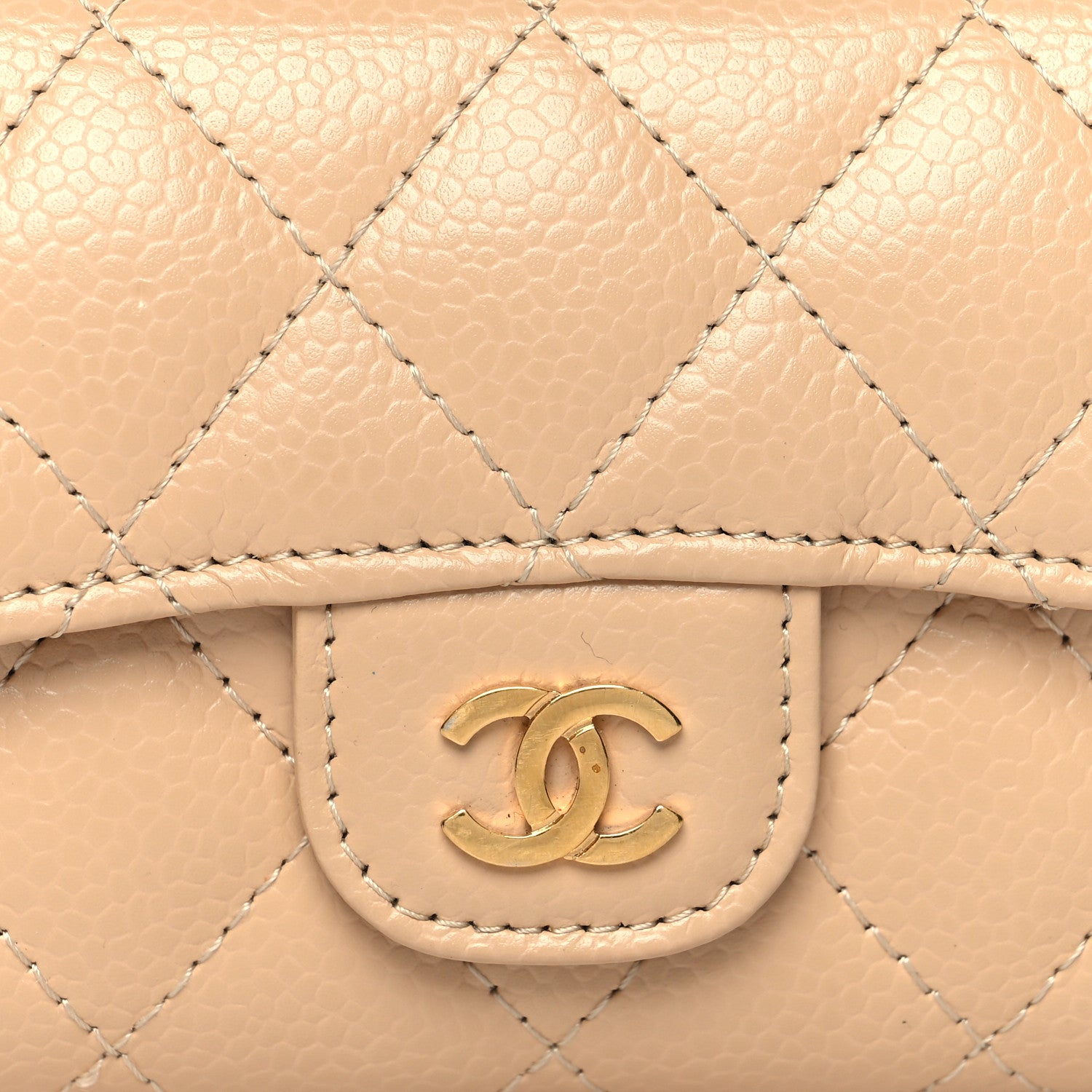 Chanel Caviar Quilted Flap Card Holder Wallet Beige 9 of 12