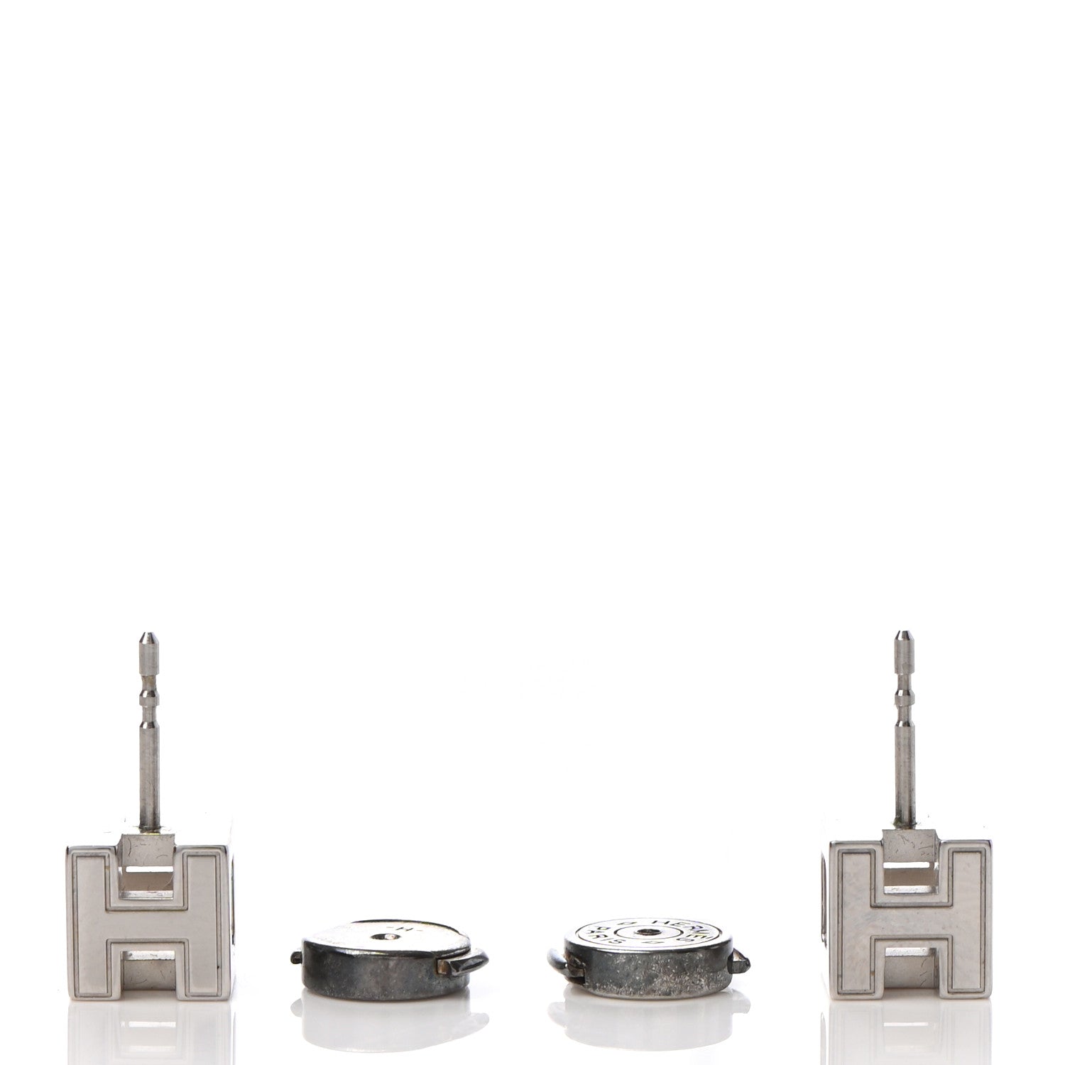 Hermes Palladium Cage d'H Earrings Rose Dragee 3 of 4