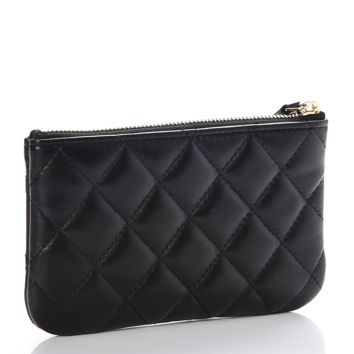 Lambskin Quilted Small Camellia Cosmetic Pouch Black White