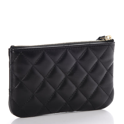 Chanel Lambskin Quilted Small Camellia Cosmetic Pouch Black White 3 of 8