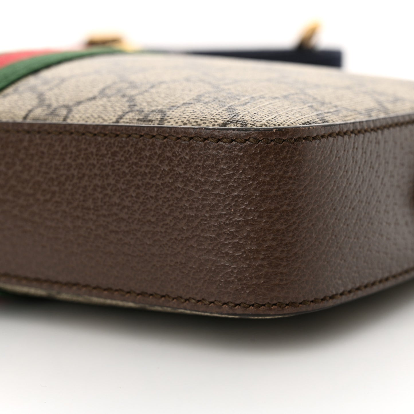 GG Supreme Monogram Textured Dollar Calfskin Web Ophidia Wristlet Shoulder Bag Beige Ebony New Acero