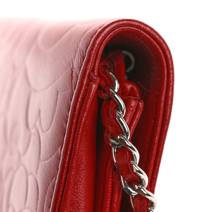 Chanel Lambskin Camellia Embossed Wallet on Chain WOC Red 14 of 14