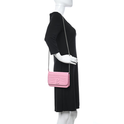 Balenciaga Patent Crocodile Embossed B Wallet On Chain Pink 2 of 9