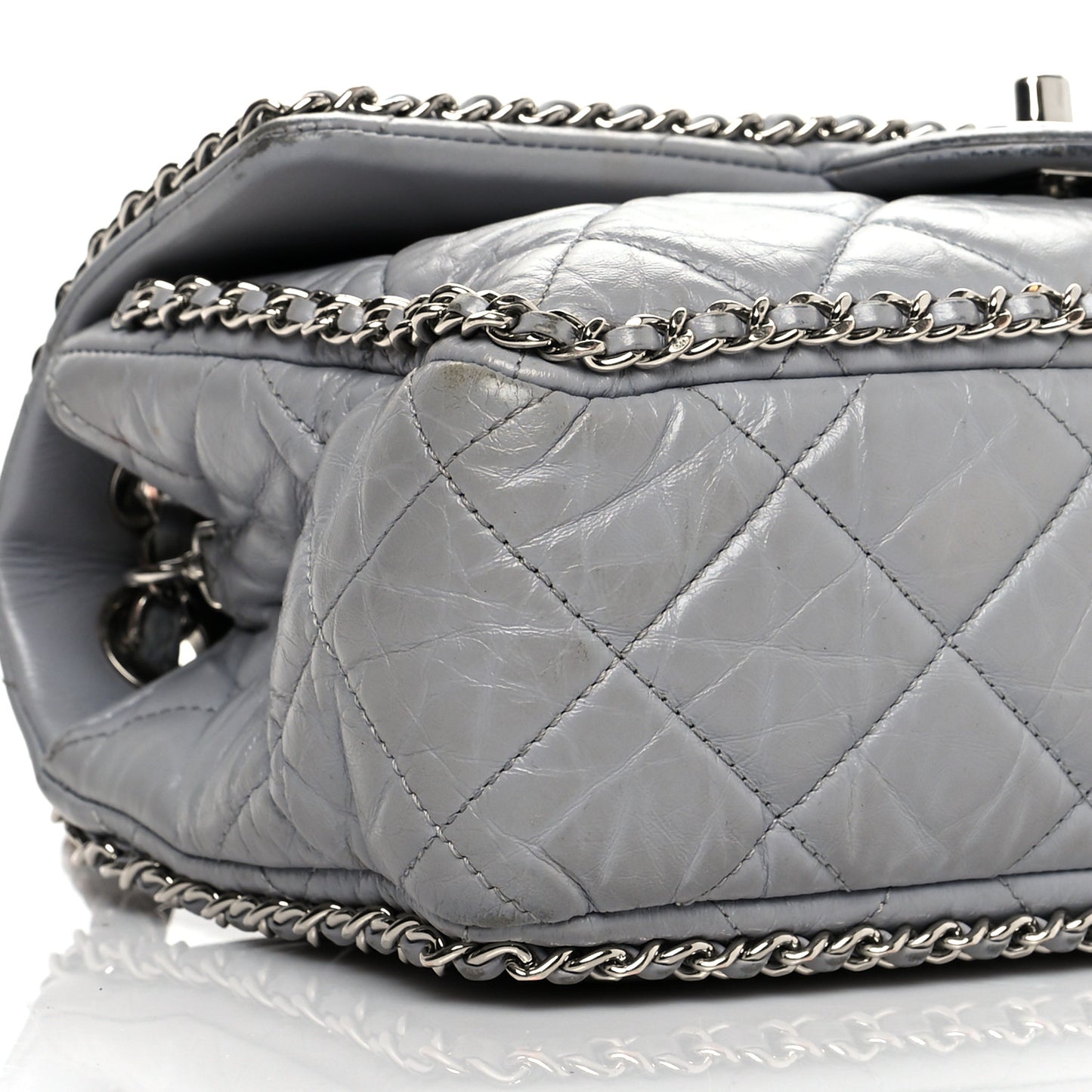 Crumpled Calfskin Medium Chain All Over Flap Grey