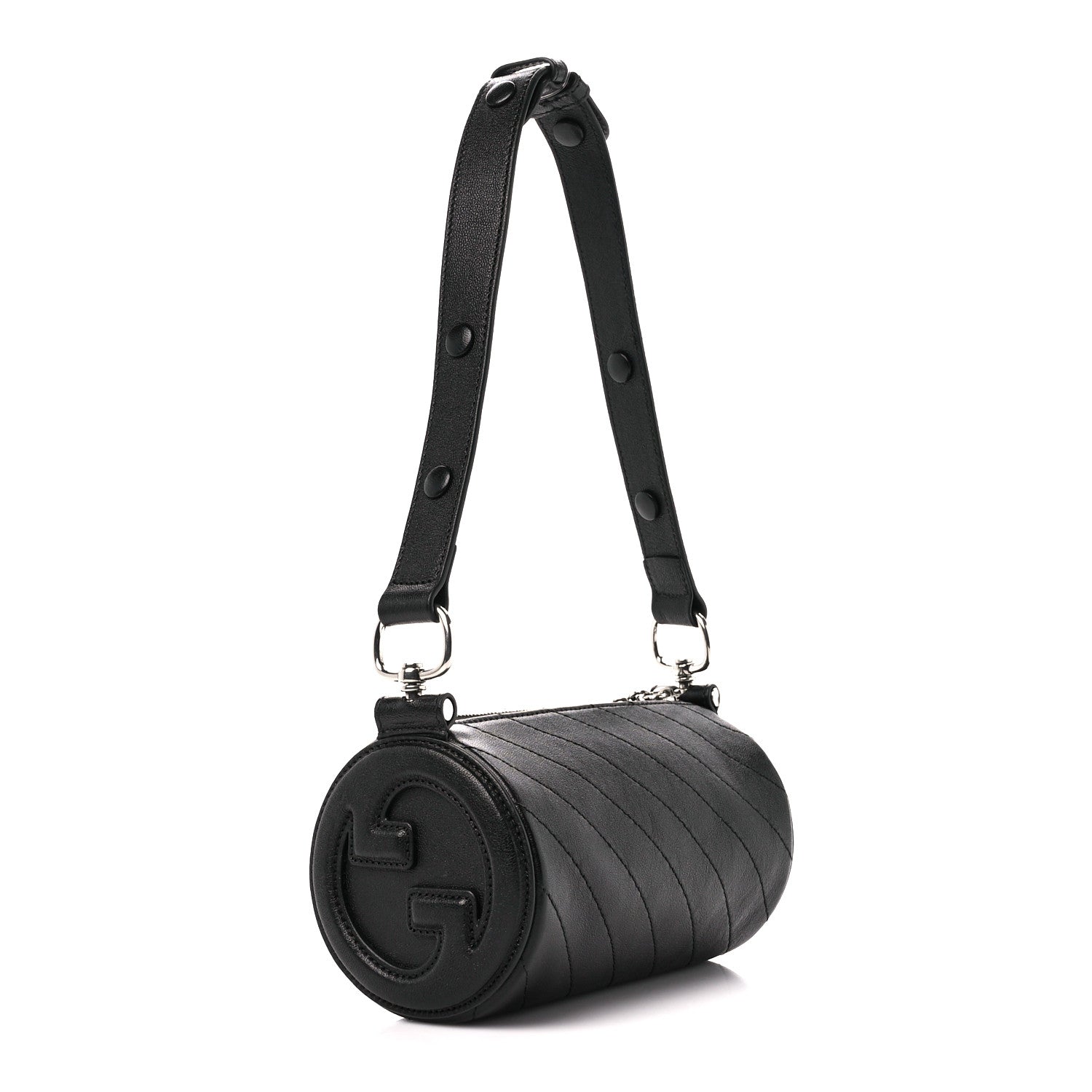 Gucci Sakai Be Green Calfskin Diagonal Stitched Mini Blondie Barrel Shoulder Bag Black 3 of 9