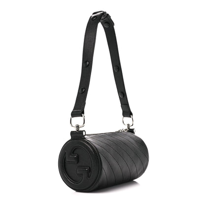 Gucci Sakai Be Green Calfskin Diagonal Stitched Mini Blondie Barrel Shoulder Bag Black 3 of 9