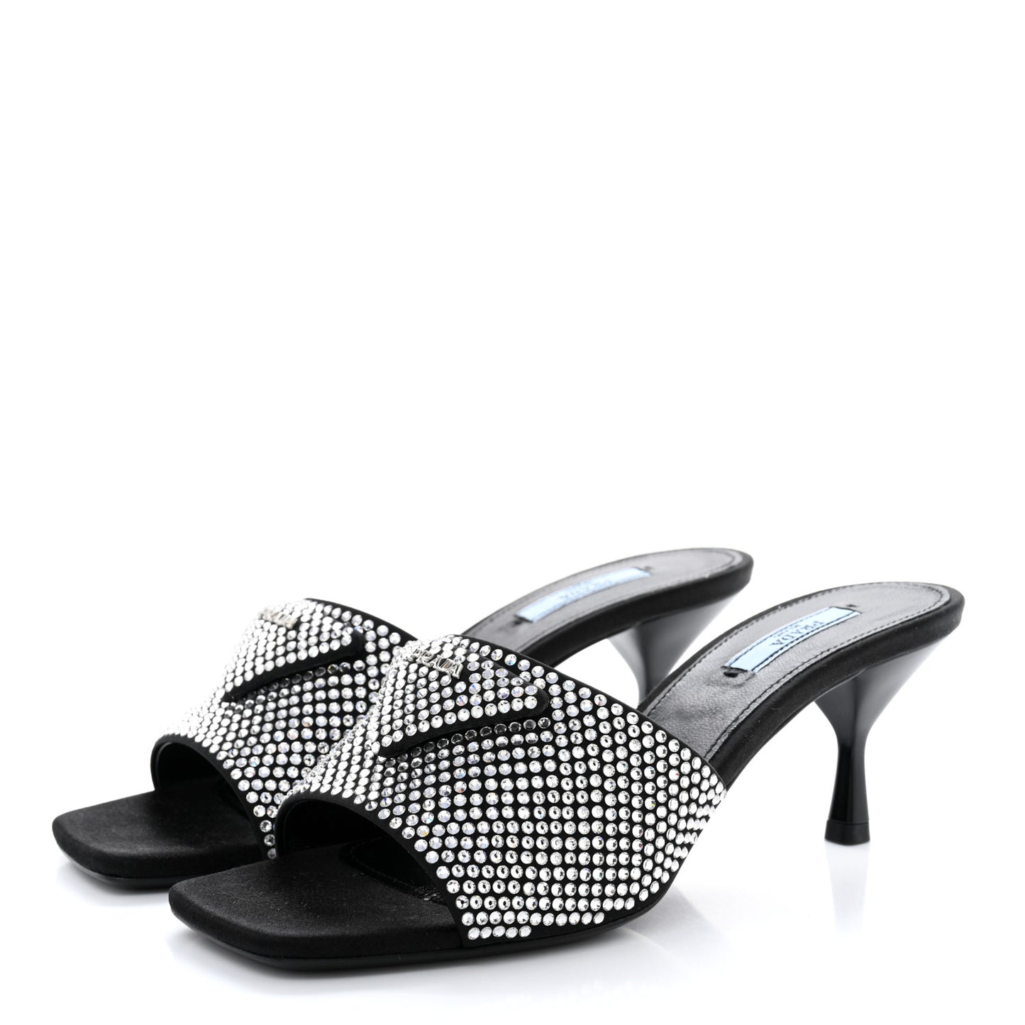 Satin Crystal Logo 65mm Slide Sandals 38.5 Cristal
