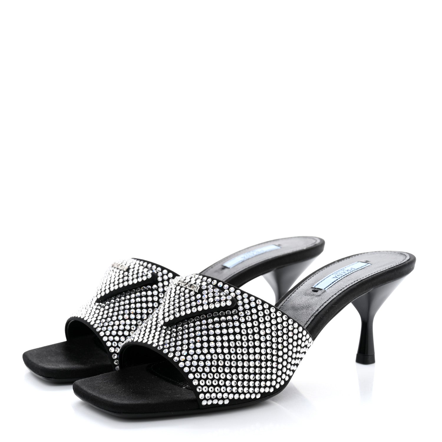 Prada Satin Crystal Logo 65mm Slide Sandals 38.5 Cristal 3 of 10