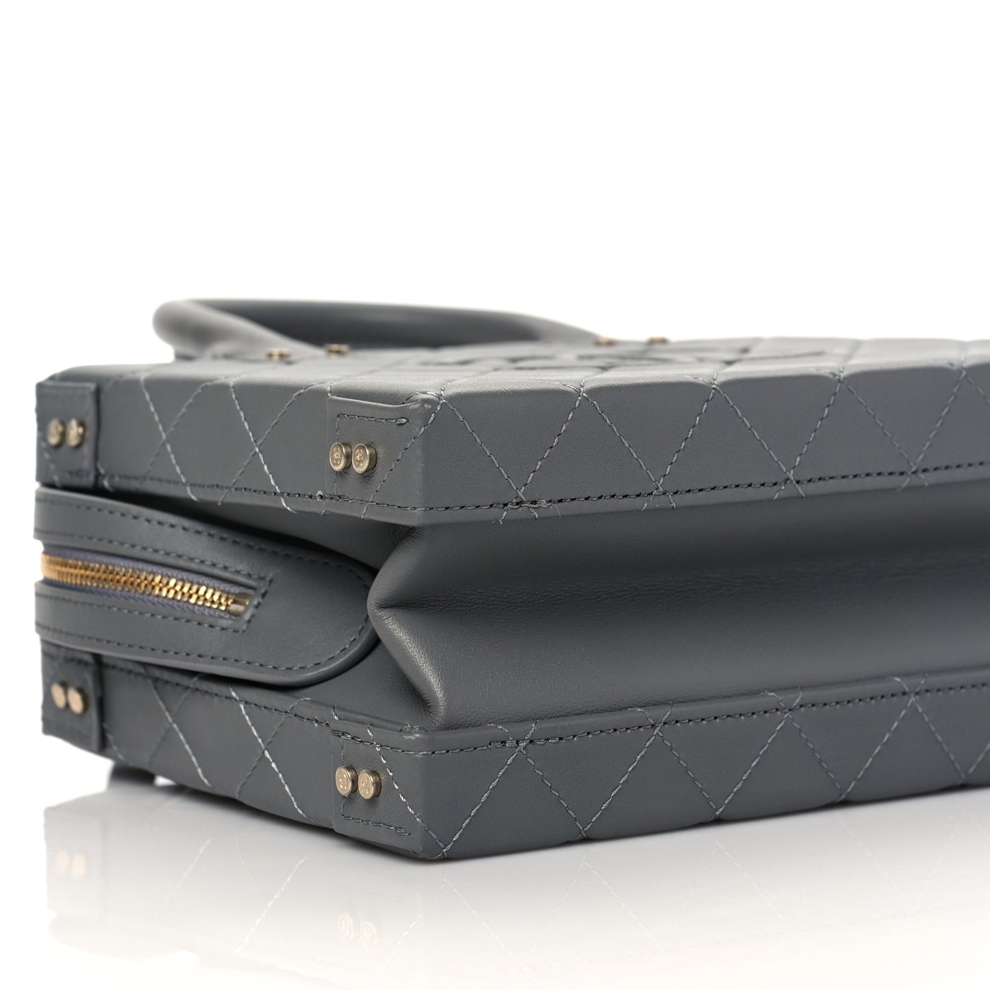 Calfskin Quilted Studded Square Vanity Case Grey