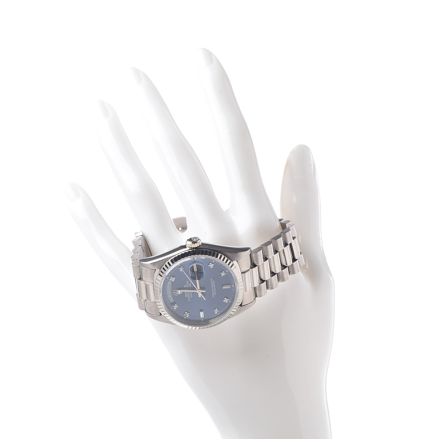 Rolex 18K White Gold Diamond 36mm Oyster Perpetual Day-Date President Watch Bright Blue 18239 2 of 6