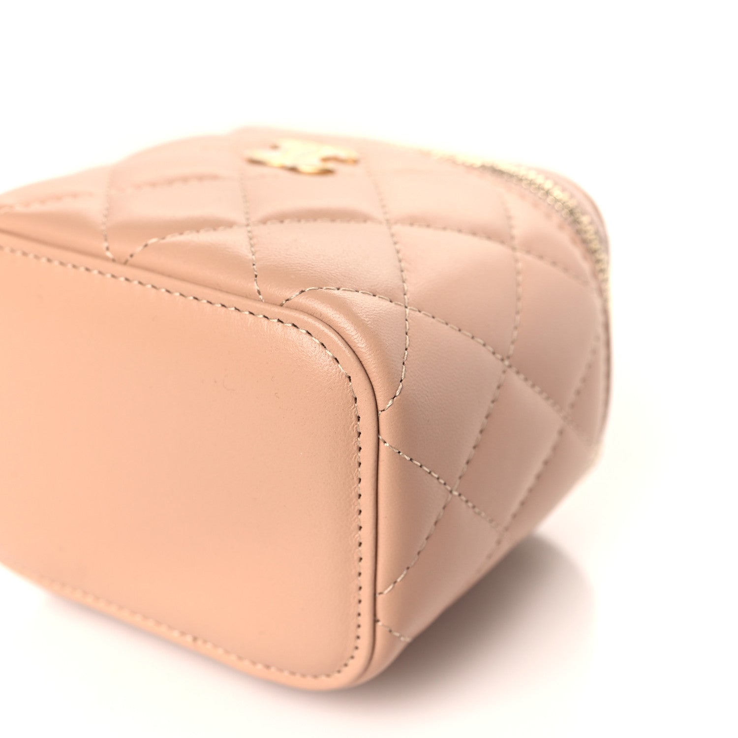 Chanel Lambskin Quilted Top Handle Mini Vanity Case With Chain Beige 8 of 9