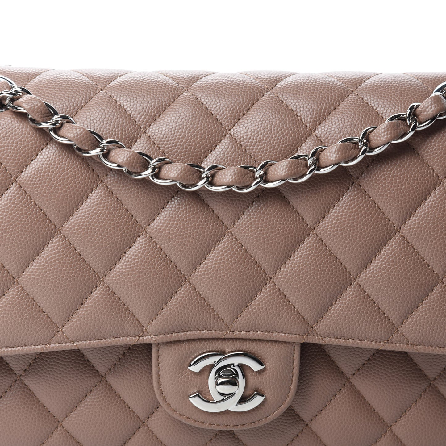 Caviar Quilted Medium Double Flap Dark Beige