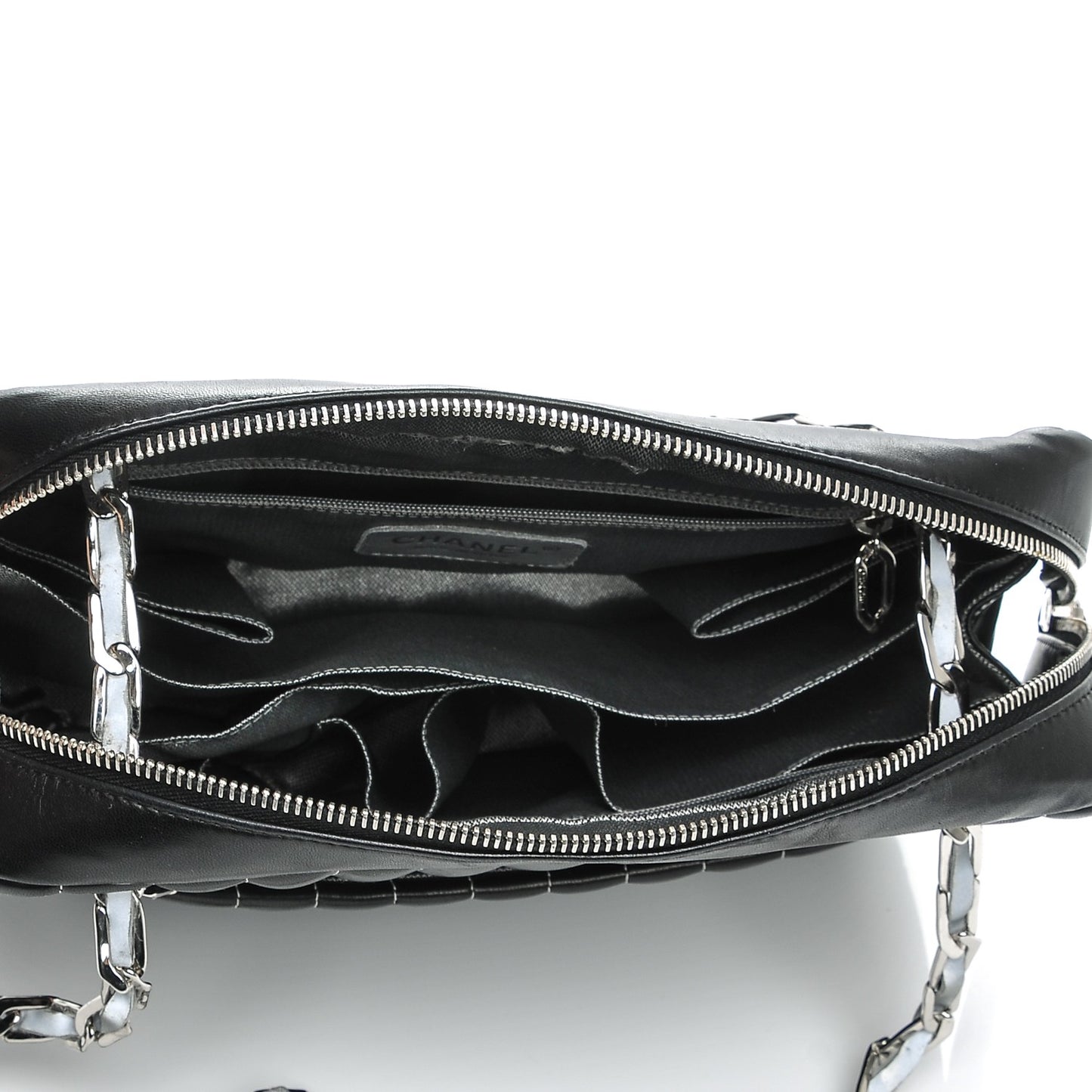 Lambskin Vertical Quilted Mademoiselle Small Camera Case Black