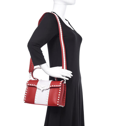 Valentino Garavani Vitello Colorblock Small Free Rockstud Single Handle Flap Bag Rosso Valentino Optic White 2 of 10