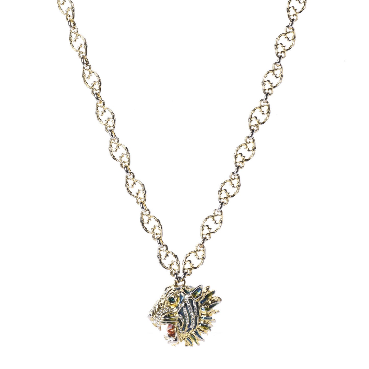 Metal Enamel Roaring Tiger Pendant Necklace Gold