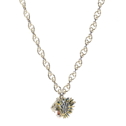 Gucci Metal Enamel Roaring Tiger Pendant Necklace Gold 1 of 6