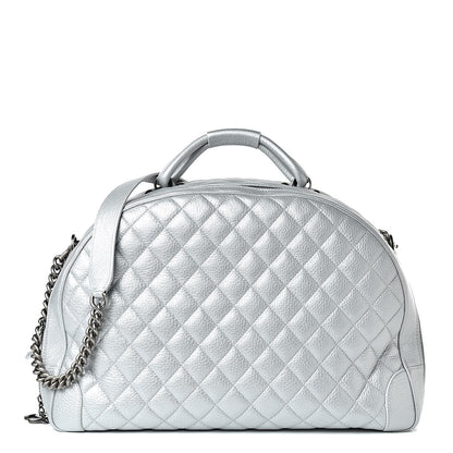 Chanel Metallic Calfskin Quilted Large Airlines Round Trip Bowling Bag Silver 1 of 14