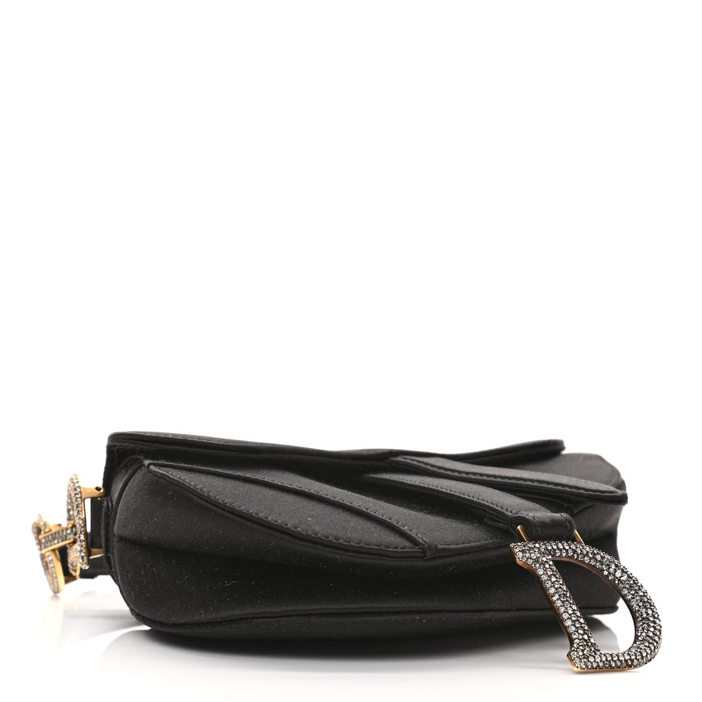 Satin Crystal Mini Saddle Bag Black