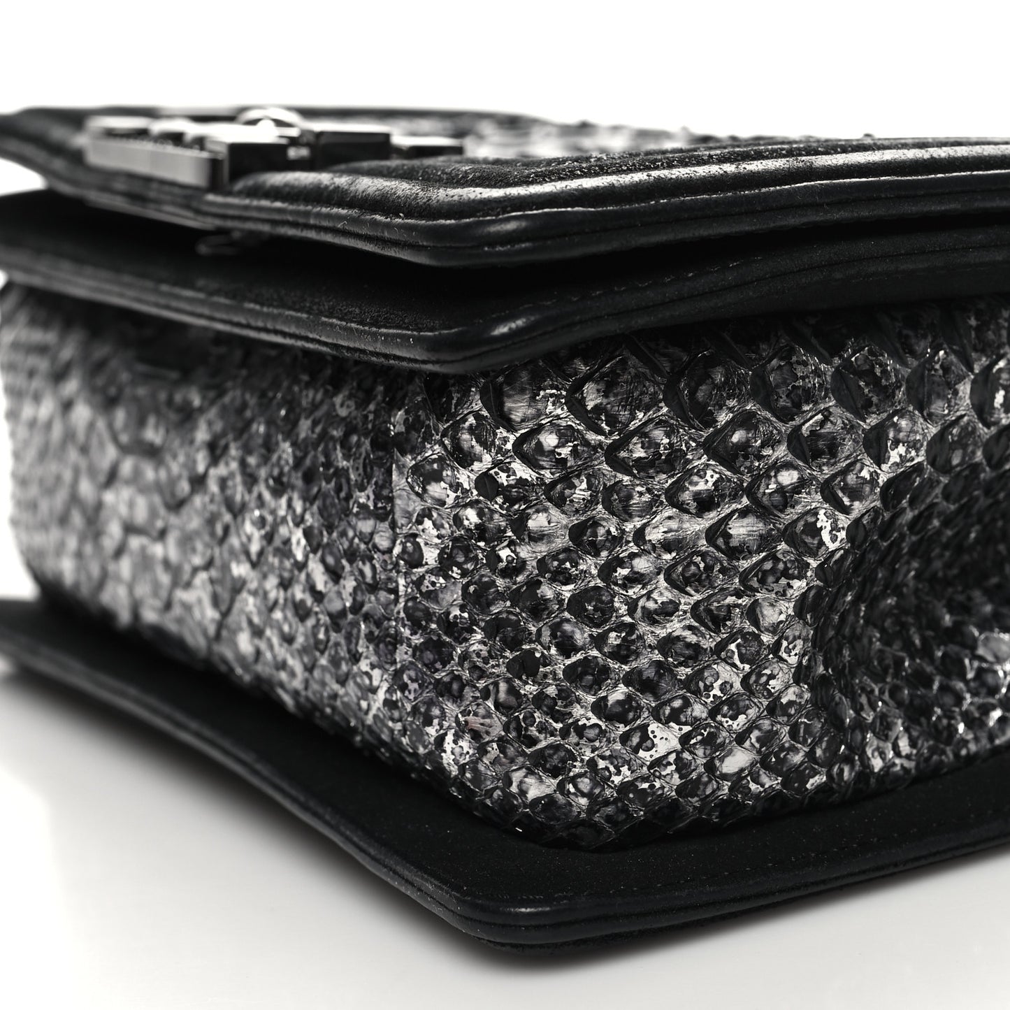 Snakeskin Calfskin Small Boy Flap Black Black