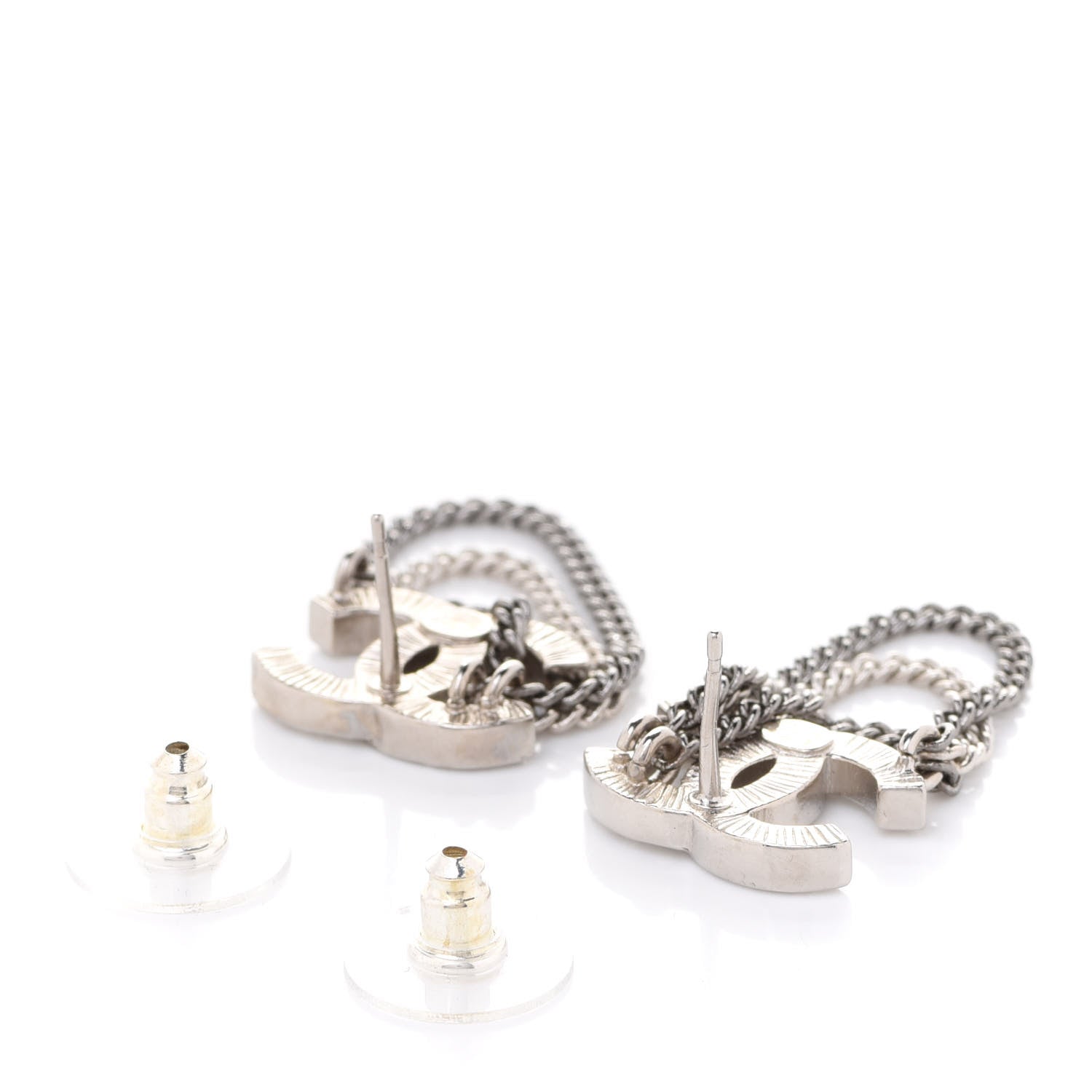 Chanel Crystal Chain CC Earrings Silver 3 of 5