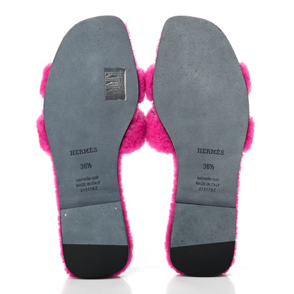 Hermes Woolskin Oran Sandals 36.5 Rose Fuchsia 4 of 4