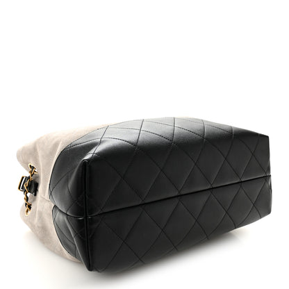 Chanel Suede Calfskin Shiny Lambskin Quilted Small Coco Base Shopping Bag Grey Black 4 of 10