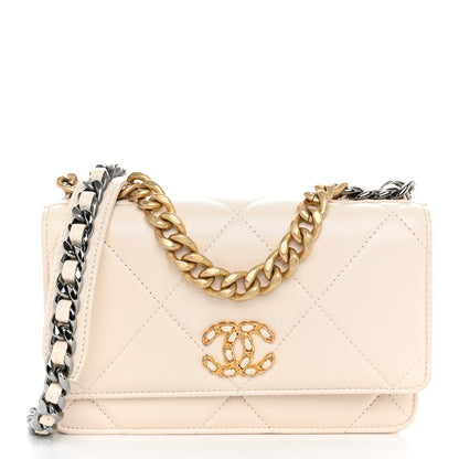 Chanel Lambskin Quilted Chanel 19 Wallet On Chain WOC Light Beige 1 of 11