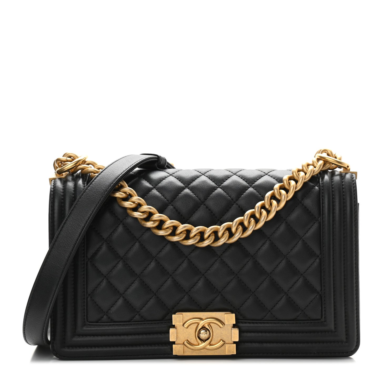 Calfskin Quilted Medium Boy Flap Black