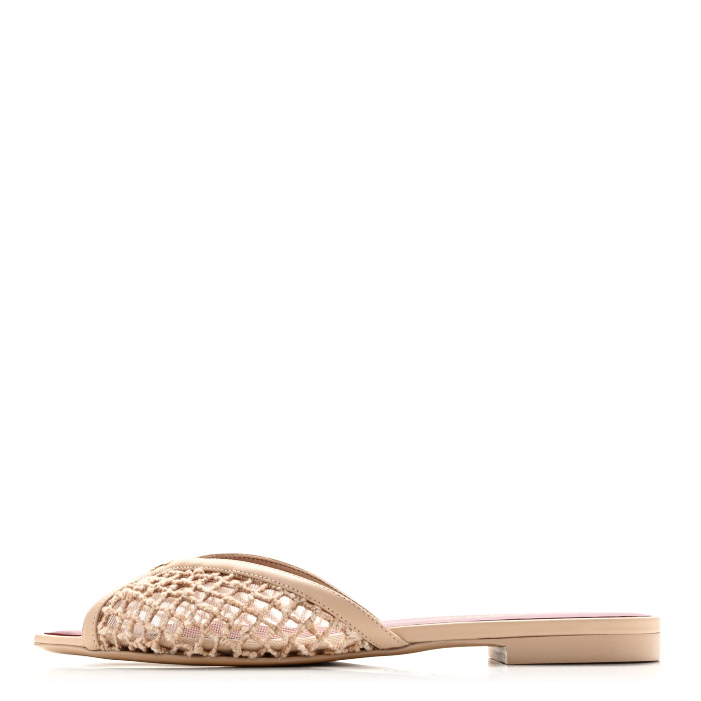 Mesh Cotton Lambskin CC Coco Beach Flat Mules 39.5 Light Beige