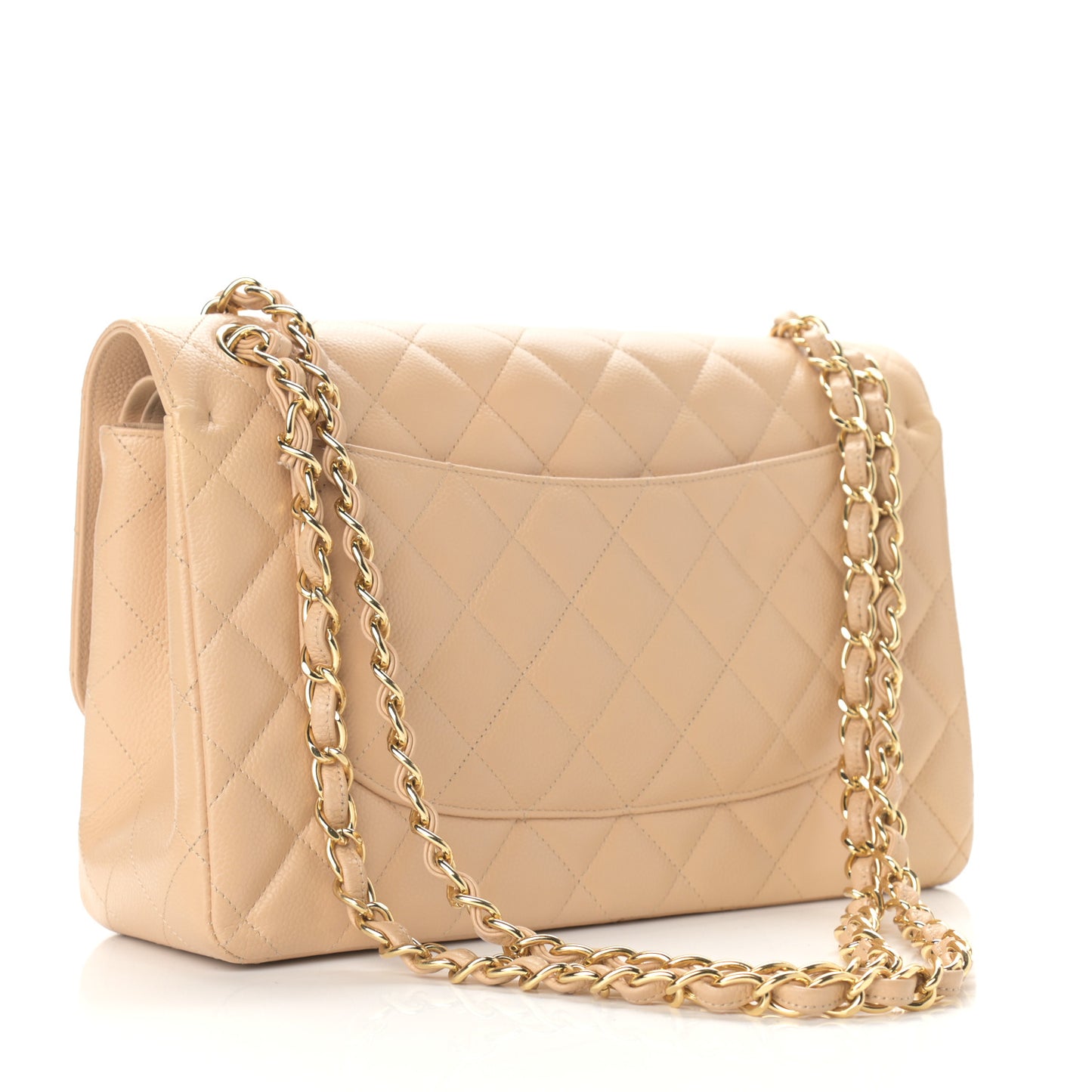 Caviar Quilted Jumbo Double Flap Beige