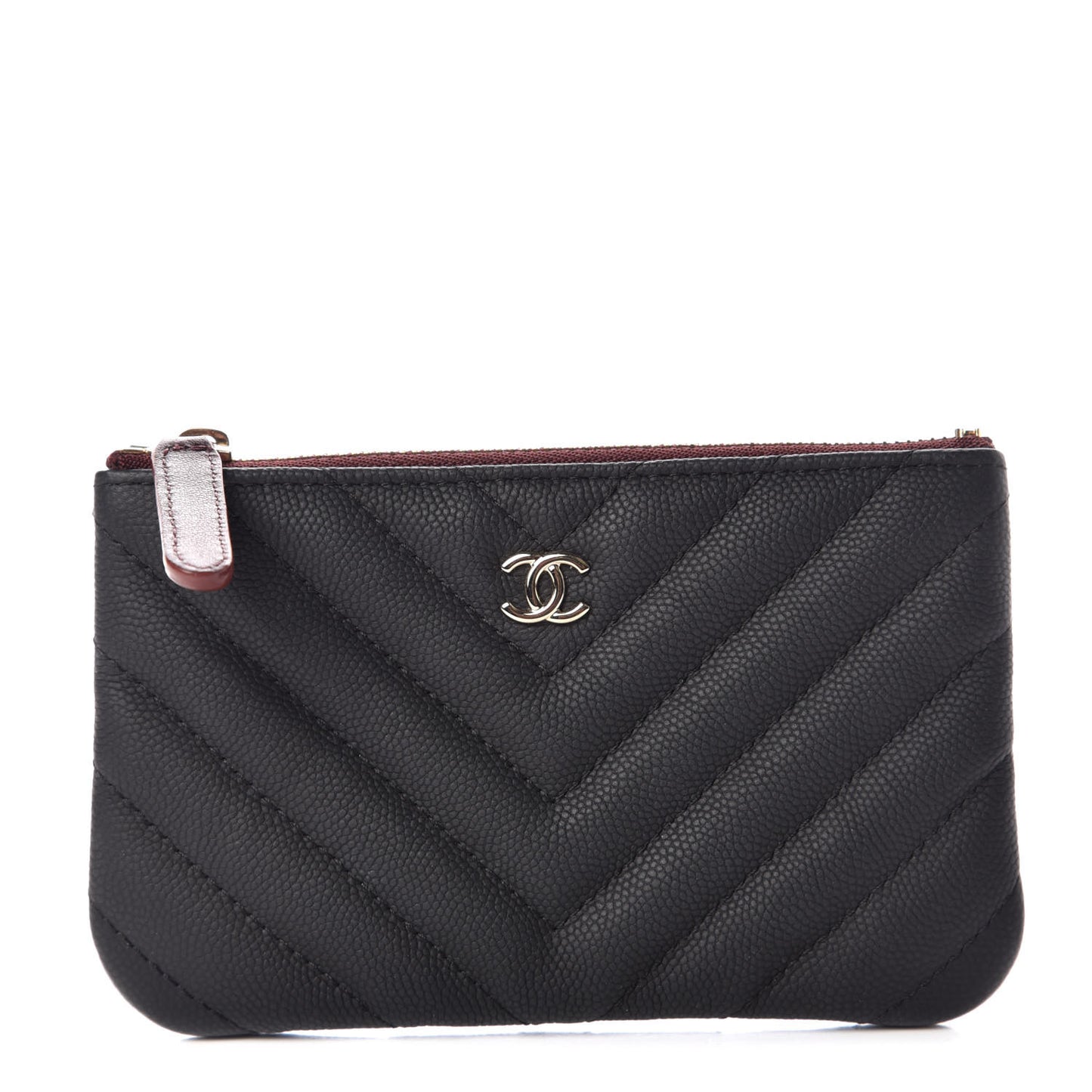 Caviar Chevron Quilted Small Cosmetic Case Black