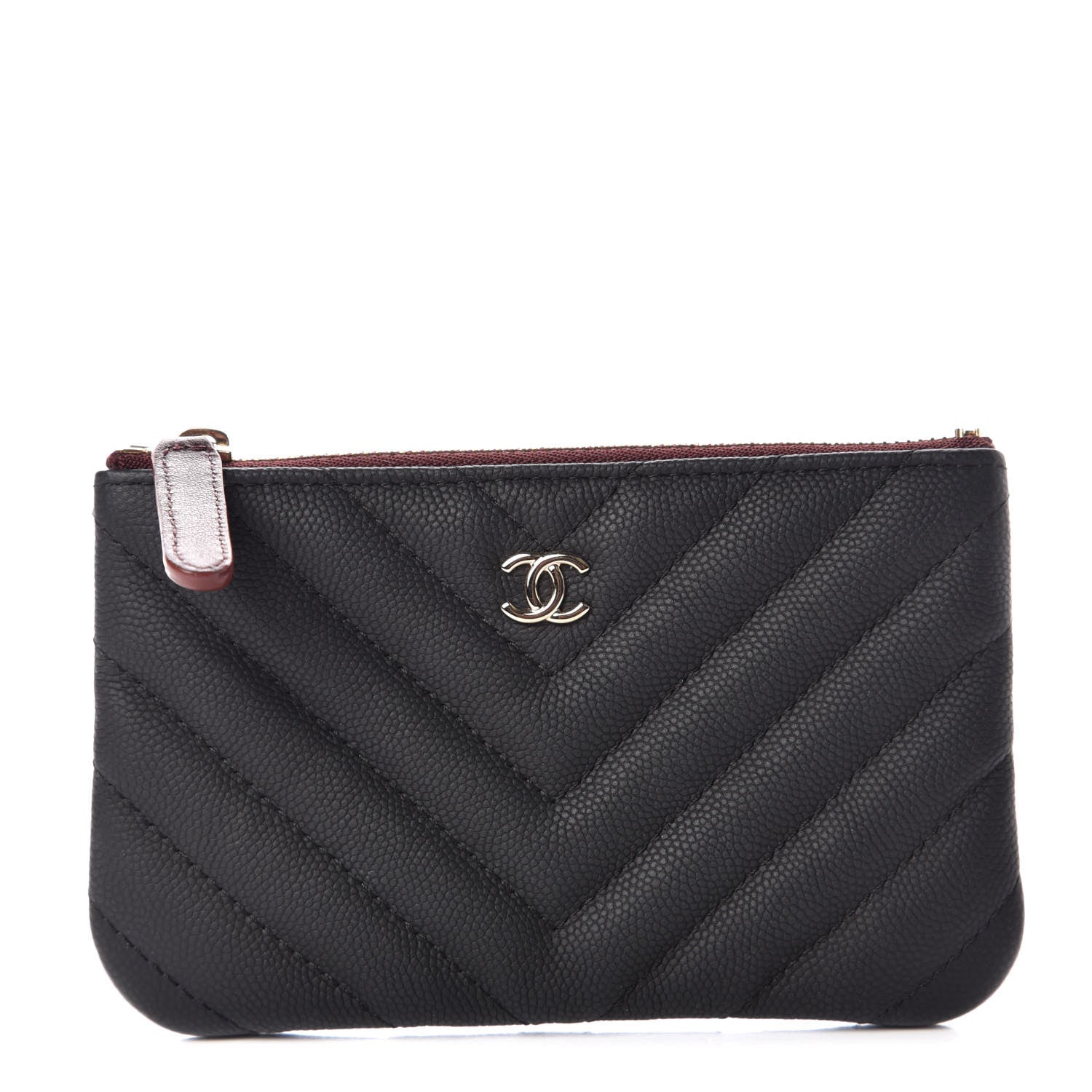 Chanel Caviar Chevron Quilted Small Cosmetic Case Black 1 of 10