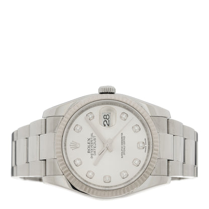 Rolex Stainless Steel 18K White Gold Diamond 36mm Oyster Perpetual Datejust Watch Silver 116234 2 of 5