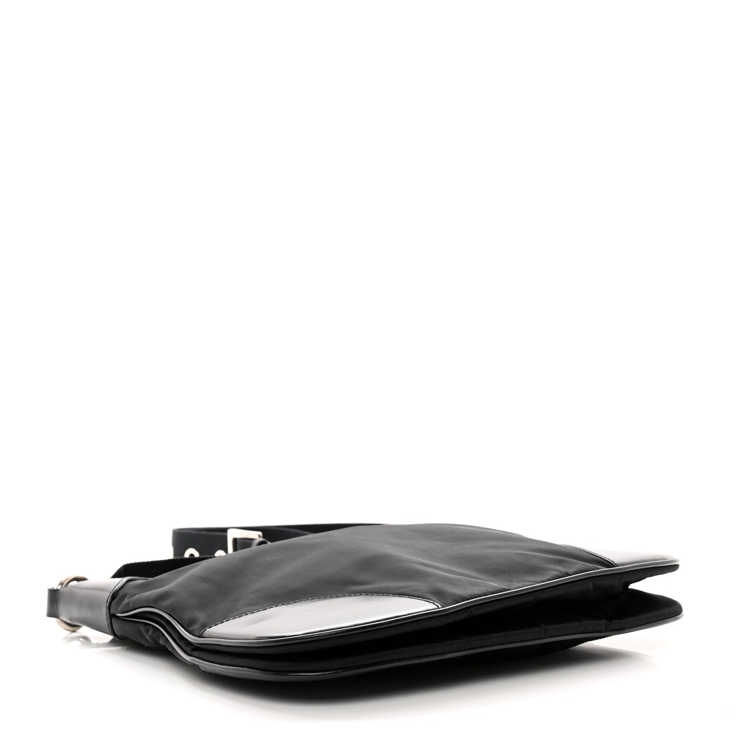 Tessuto Nylon Calfskin Flat Messenger Bag Black