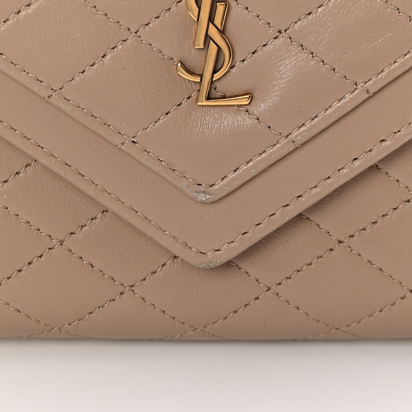 Lambskin Quilted Monogram Large Gabbie Flap Wallet Dark Beige