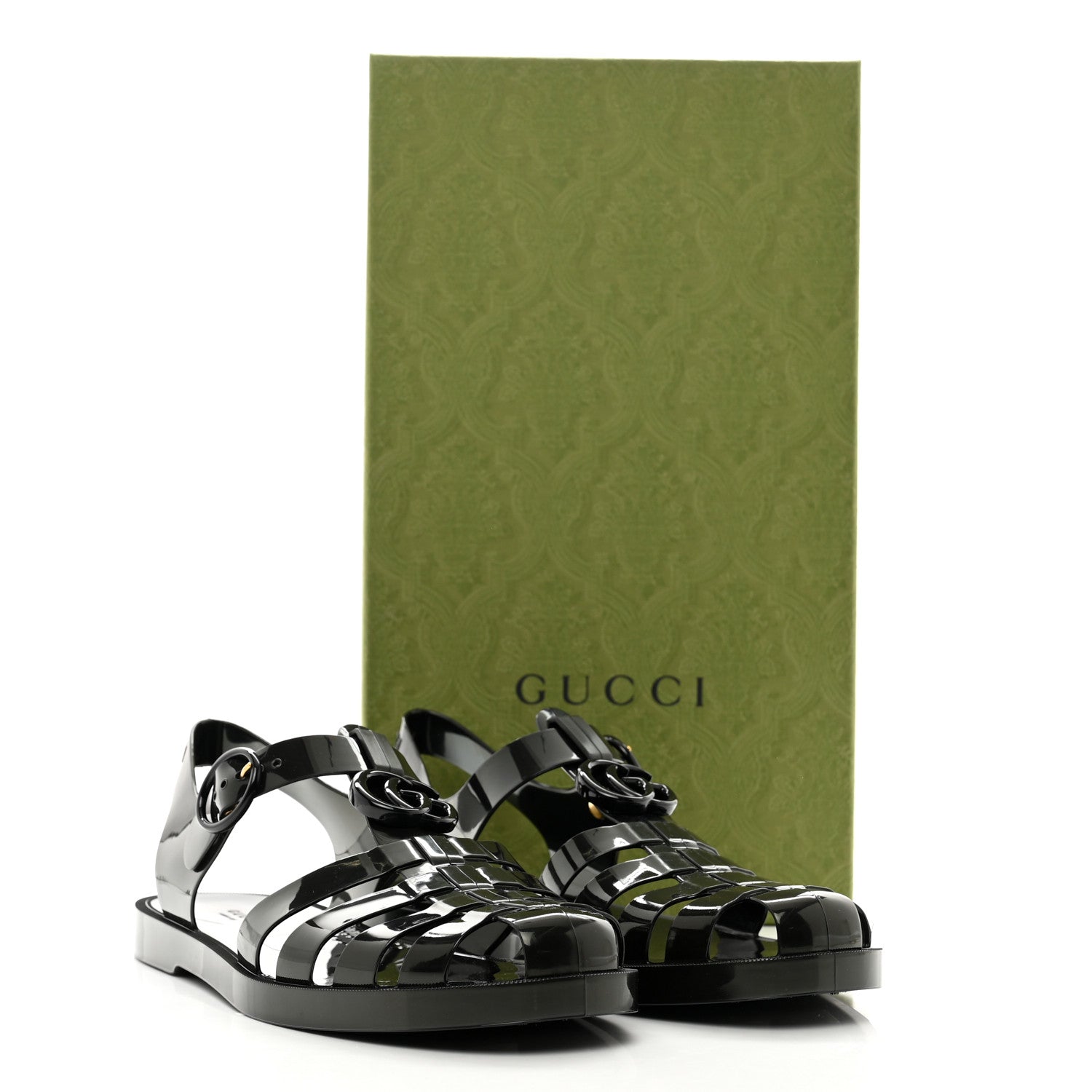 Gucci Shiny Rubber Mens Double G Buckle Strap Sandals 9 Black 8 of 8