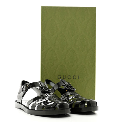 Gucci Shiny Rubber Mens Double G Buckle Strap Sandals 9 Black 8 of 8