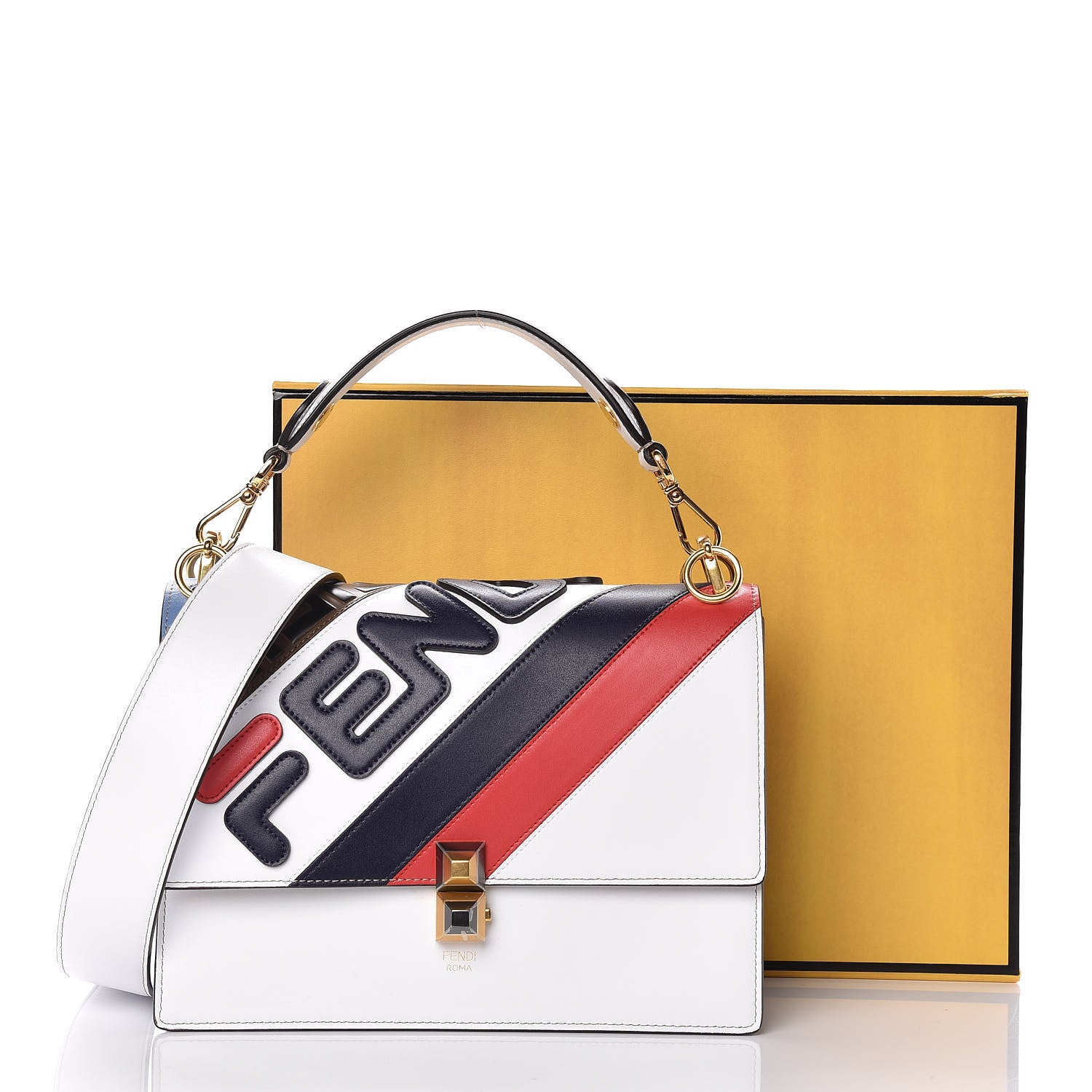 Fendi X FILA Vitello Liberty Mania Bi-Color FF 1974 Embossed Kan I Shoulder Bag White Nebula Multicolor 14 of 14