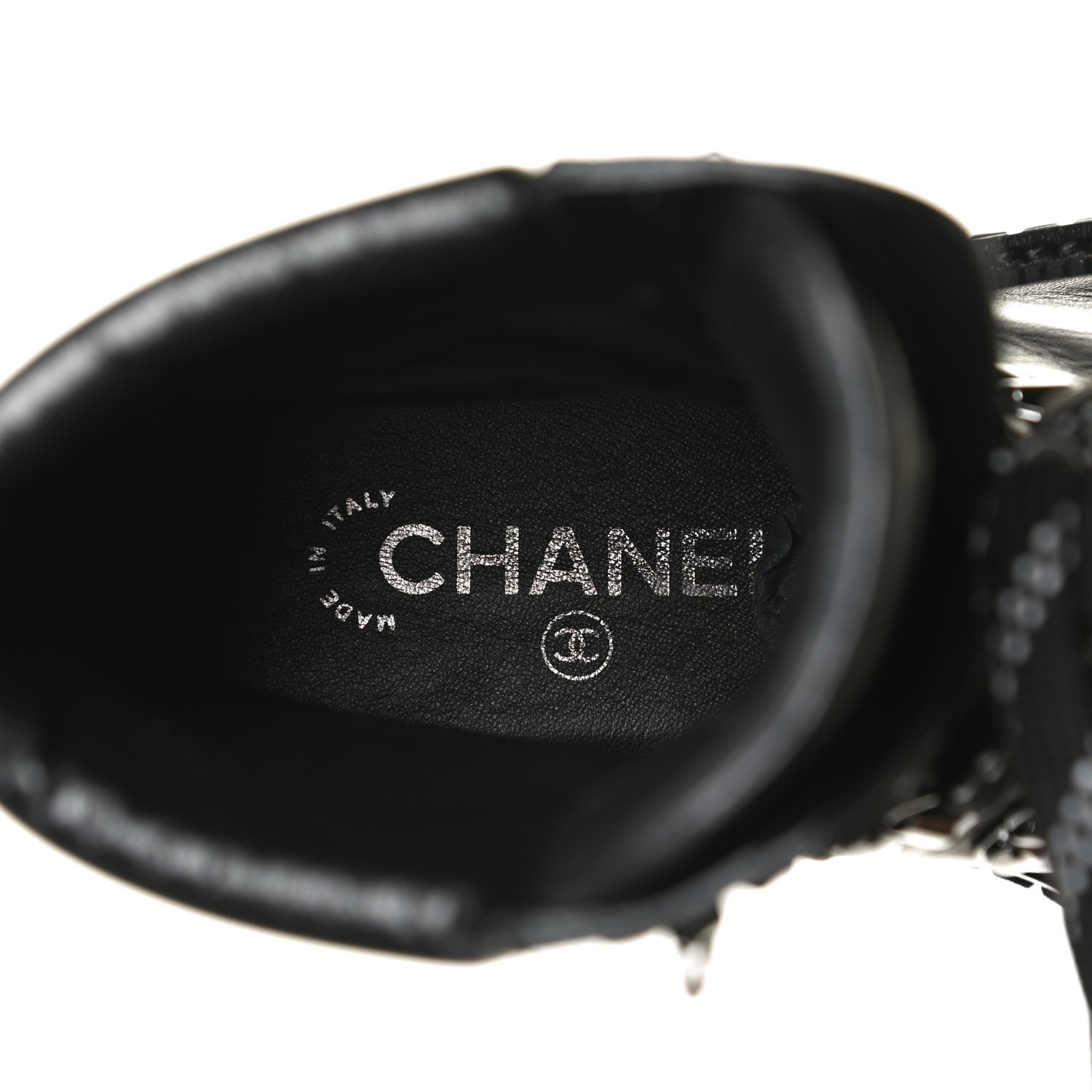 Chanel Calfskin Grosgrain Quilted Lace Up Boots 36.5 Black Grey 8 of 10
