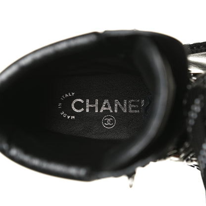 Chanel Calfskin Grosgrain Quilted Lace Up Boots 36.5 Black Grey 8 of 10