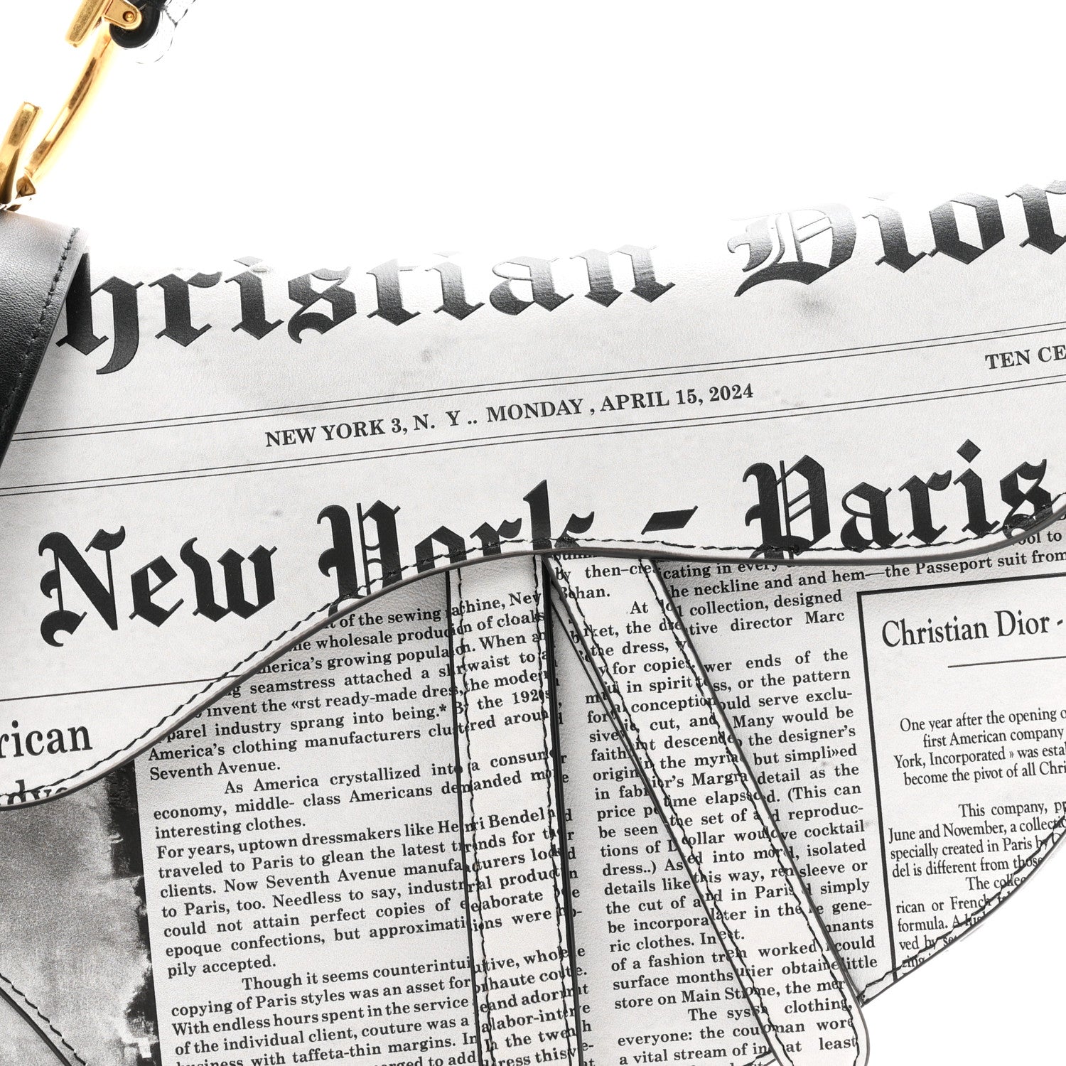 Christian Dior Calfskin Newspaper Printed Saddle Bag With Strap Black White 8 of 11