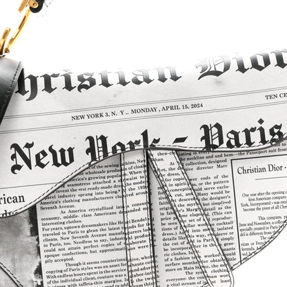 Christian Dior Calfskin Newspaper Printed Saddle Bag With Strap Black White 8 of 11