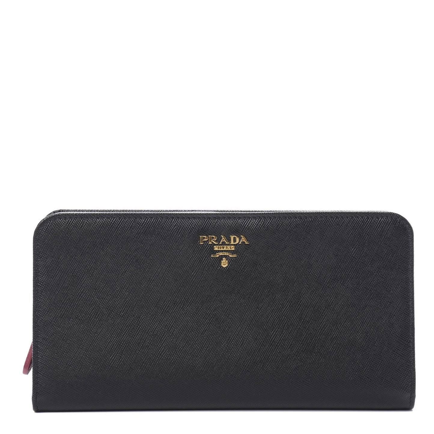 Saffiano Metal Large Zip Wallet Black Fuoco Peonia