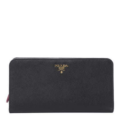 Prada Saffiano Metal Large Zip Wallet Black Fuoco Peonia 1 of 8