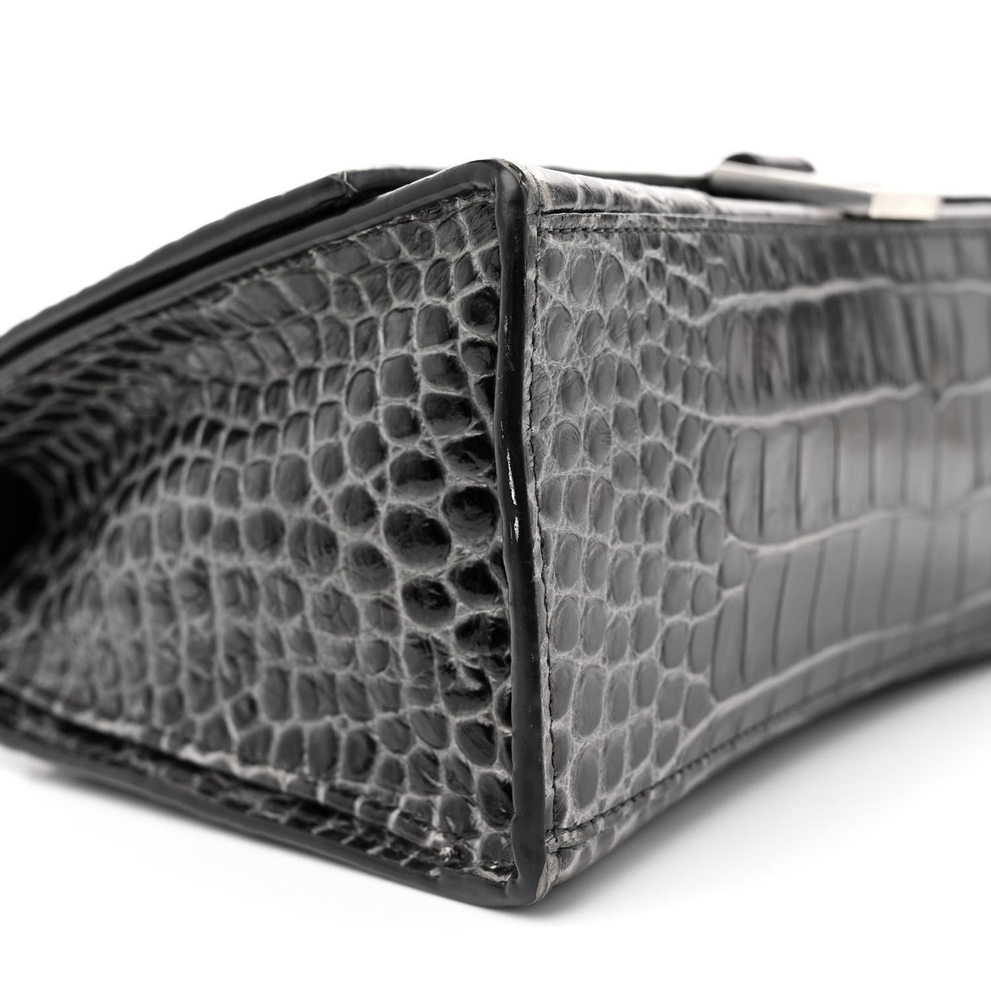 Shiny Calfskin Crocodile Embossed Medium Hourglass Top Handle Bag Dark Grey