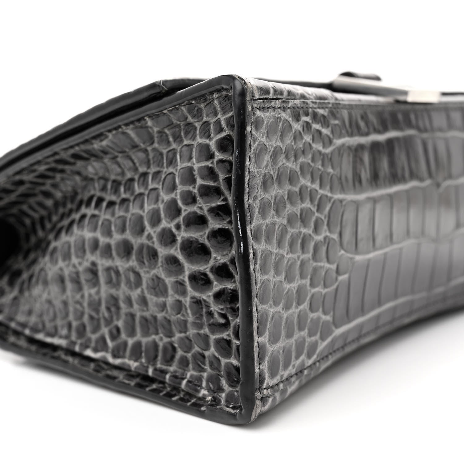 Balenciaga Shiny Calfskin Crocodile Embossed Medium Hourglass Top Handle Bag Dark Grey 8 of 18