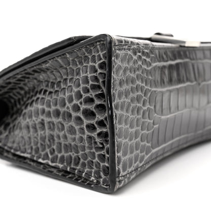 Balenciaga Shiny Calfskin Crocodile Embossed Medium Hourglass Top Handle Bag Dark Grey 8 of 18