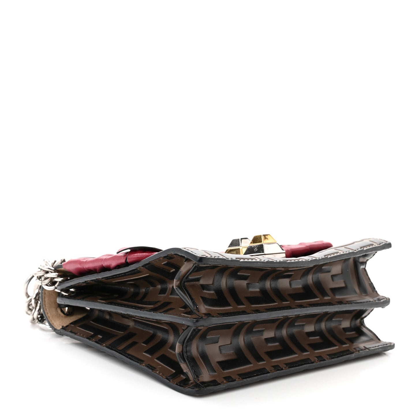 Vitello Shiny Nappa Bi-Color FF 1974 Lace Up Bow Embossed Small Kan I Shoulder Bag Maya Black Fragola